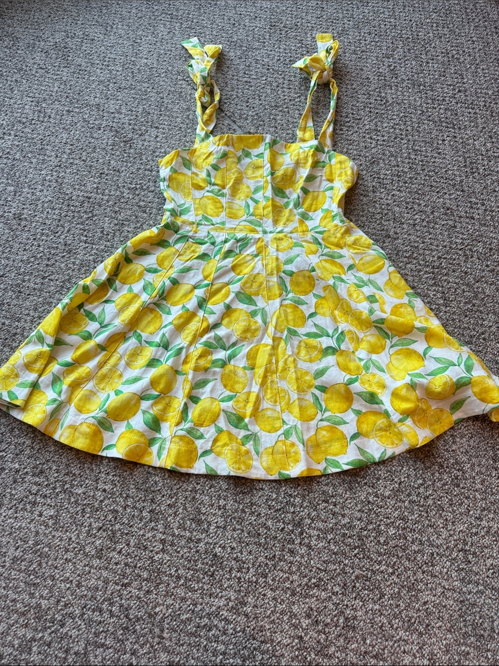 Zara Yellow Lemon-Print Tie-Strap Sundress